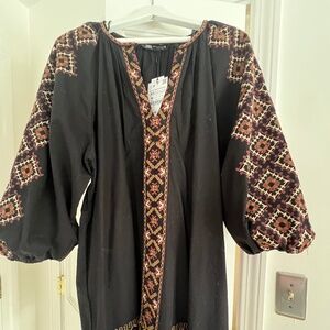 Zara cotton embroidered dress